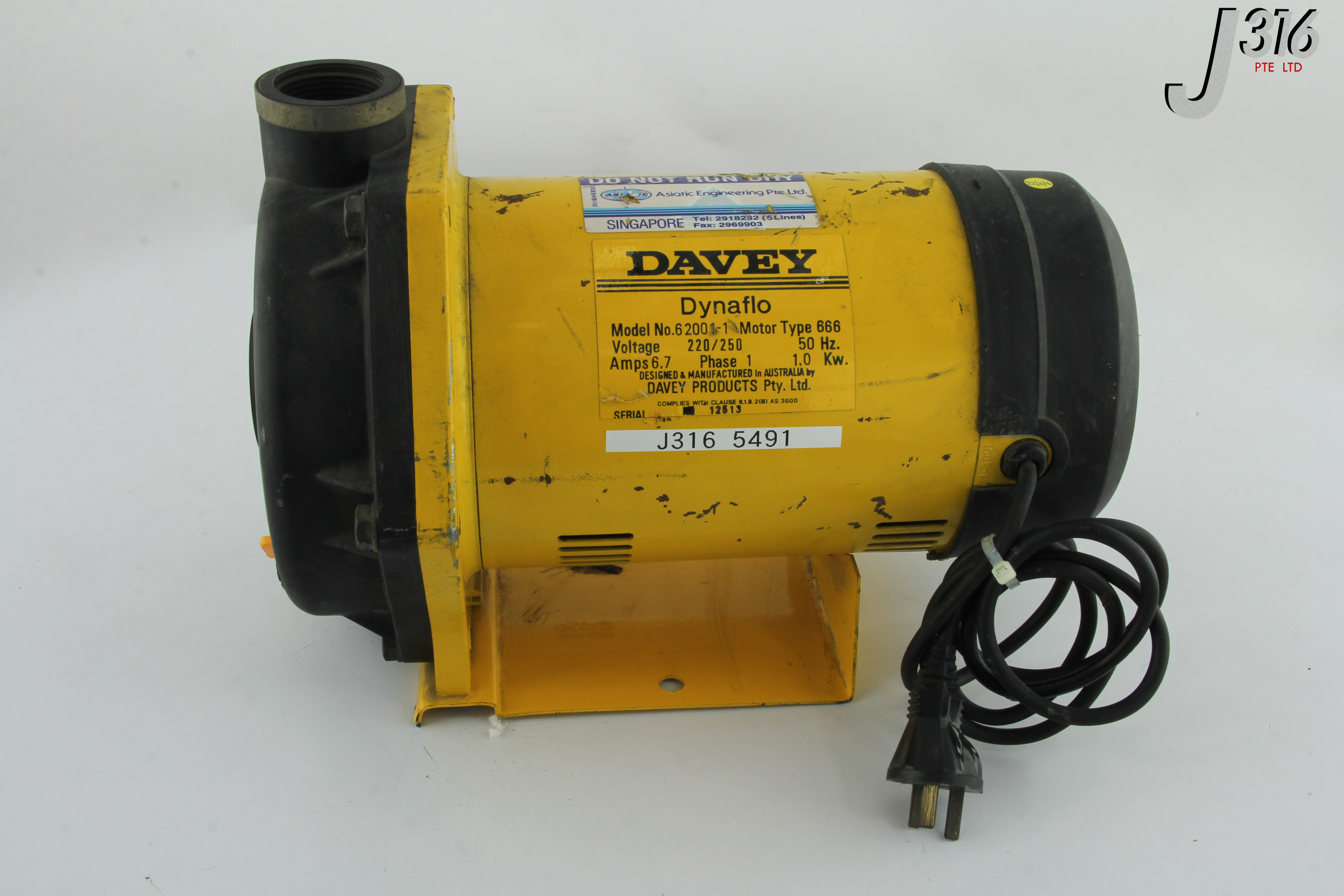 5491 DAVEY DYNAFLO PUMP, MOTOR TYPE 666 62001-1 | eBay